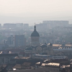 Blick vom Hotel Belvedere auf Cluj-Napoca (Klausenburg), Rumaenien