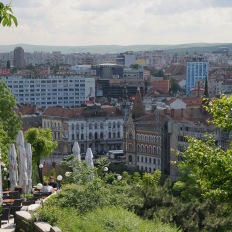Blick auf Cluj vom Park unterhalb des Hotels Belvedere, Cluj-Napoca (Klausenburg), Rumaenien